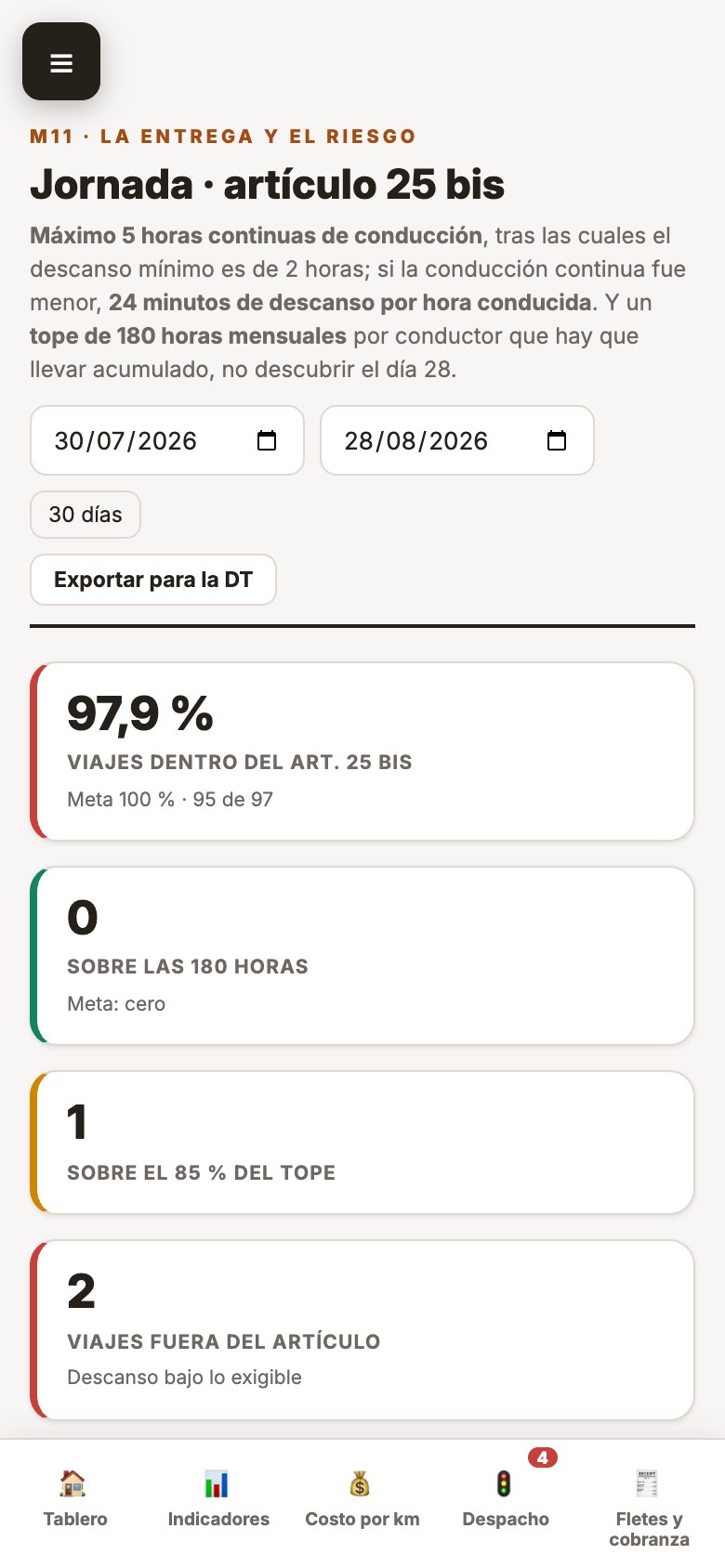 Empuja Logística en teléfono — la cabina del conductor