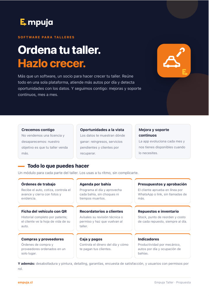 Portada de la propuesta comercial de Empuja Taller